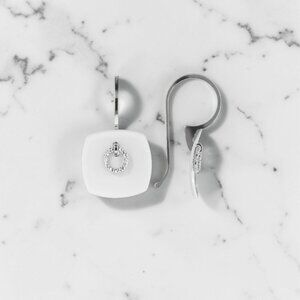 White Enamel Square Earrings in 925 Sterling Silver